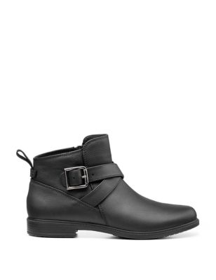 Hotter Womens Kingsley Leather Buckle Ankle Boots - 4 - Black, Black