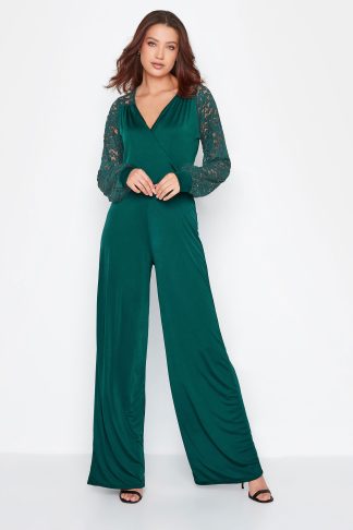 Lts Tall Forest Green Lace Back Stretch Jumpsuit Size 10-12 | Tall Women's Jumpsuits