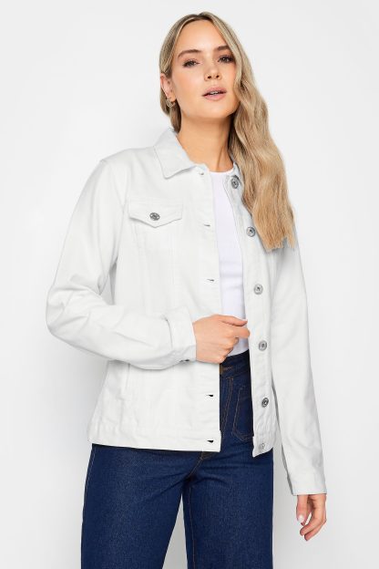 Lts Tall White Denim Button Front Jacket 10 Lts | Tall Women's Denim Jackets
