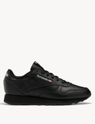 Reebok Womens Classic Leather Lace Up Trainers - 8 - Black, Black,White,White Mix