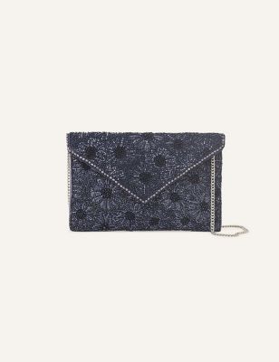 Accessorize Womens Beaded Chain Strap Clutch Bag - Navy, Navy,Silver