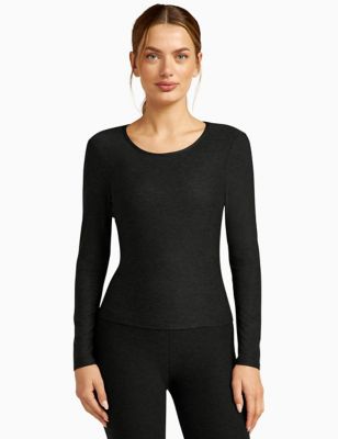 Beyond Yoga Womens Featherweight Open Back Fitted Yoga Top - XL - Black, Black,Dark Berry