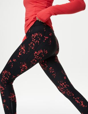 Goodmove Womens Go Train Printed High Waisted Gym Leggings - 8 - Red Mix, Red Mix,Dark Blue Mix