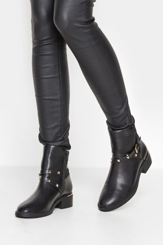 Lts Black & Gold Hardware Chelsea Boots In Standard Fit Standard > 7 Lts | Tall Women's Heeled Boots