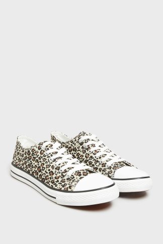 Lts Brown Leopard Print Canvas Low Trainers In Standard Fit Standard > 12 Lts | Tall Women's Lace Up Trainers