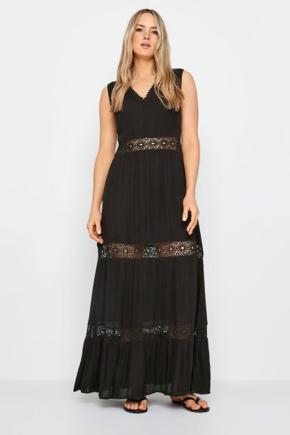 Lts Tall Black Crochet Maxi Dress 10 Lts | Tall Women's Maxi Dresses