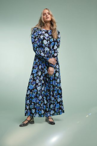 Lts Tall Blue Floral Print Tiered Maxi Dress 8 Lts | Tall Women's Maxi Dresses