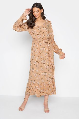 Lts Tall Orange Floral Print Ruffle Maxi Dress Size 14 | Tall Women's Maxi Dresses