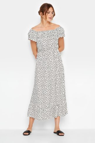 Lts Tall White Polka Dot Bardot Frill Maxi Dress Size 20 | Tall Women's Bardot Dresses