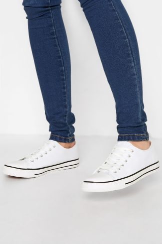 Lts White Canvas Low Trainers In Standard Fit Standard > 7 Lts | Tall Women's Lace Up Trainers