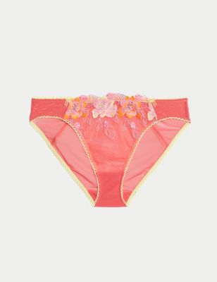 Boutique Womens Josefine Embroidered High Leg Knickers - 6 - Bright Rose, Bright Rose