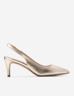 Cole Haan Womens Vandam Leather Kitten Heel Slingback Shoes - 4 - Gold, Gold