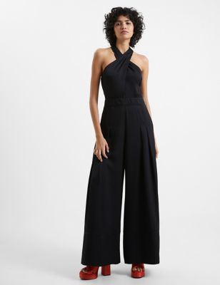 French Connection Womens Satin Sleeveless Wide Leg Jumpsuit - 10 - Black, Black
