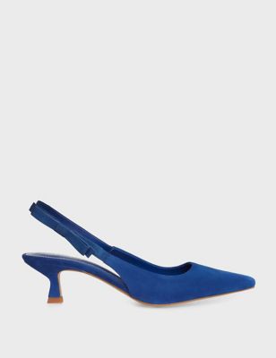 Hobbs Womens Suede Kitten Heel Pointed Slingback Shoes - 4 - Blue, Blue