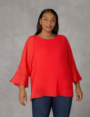 Live Unlimited London Womens Chiffon Relaxed Top - 12 - Red, Red