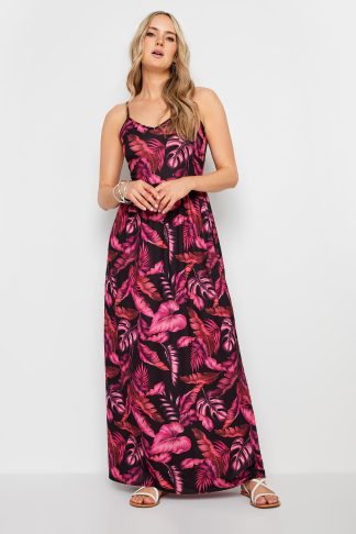 Lts Tall Black & Pink Tropical Print Maxi Dress 8 Lts | Tall Women's Maxi Dresses