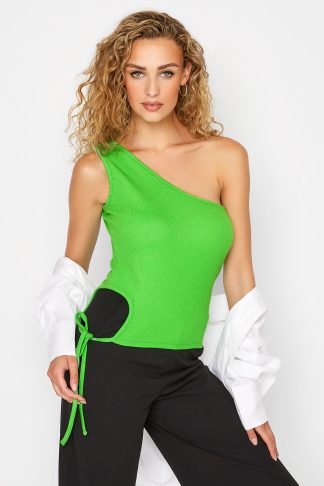 Lts Tall Green One Shoulder Cropped Top Size 12 | Tall Women's Crop Tops