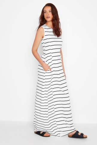 Lts Tall White Striped Maxi Dress Size 8 | Tall Women's Summer Dresses