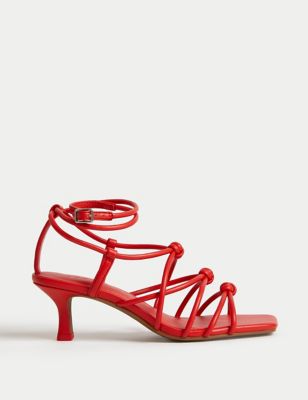 M&S Womens Knot Strappy Kitten Heel Sandals - 4 - Red, Red,Silver
