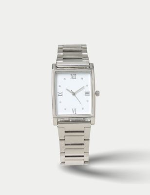 M&S Womens Silver Square Face Watch, Silver