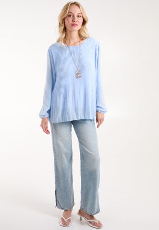 Necklace Pleated Chiffon Top - ONE / BLUE