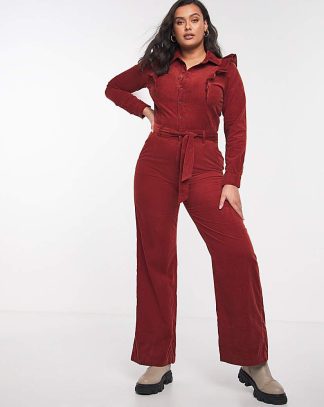 Rust Baby Cord Frill Boiler Suit