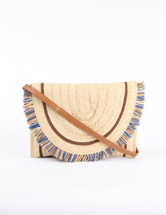 Woven Fringe Detail Clutch Bag With Attachable Strap - ONE / STONE