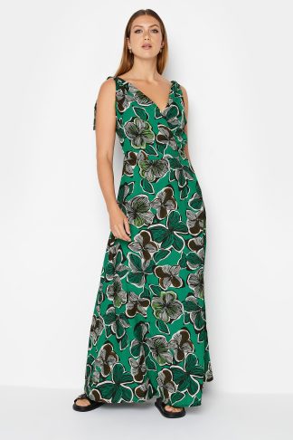 Lts Tall Green Tropical Print Shoulder Tie Maxi Dress Size 8 | Tall Women's Maxi Dresses