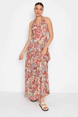 Lts Tall Pink Paisley Print Halter Neck Maxi Dress Size 16 | Tall Women's Maxi Dresses