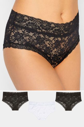 3 Pack Tall Black & White Floral Lace Shorts 22-24 Lts | Tall Women's Multipack Lingerie
