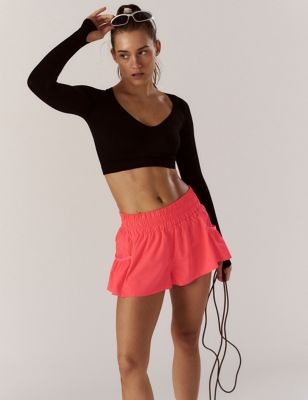 Fp Movement Women's Get Your Flirt On High Waisted Gym Shorts - Denim Mix, Denim Mix