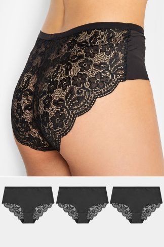 Lts 3 Pack Black Lace Back Full Briefs 18-20 Lts | Tall Women's Multipack Lingerie