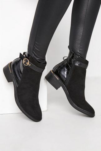 Lts Black Buckle Strap Ankle Boots 10 Lts | Tall Women's Ankle Boots