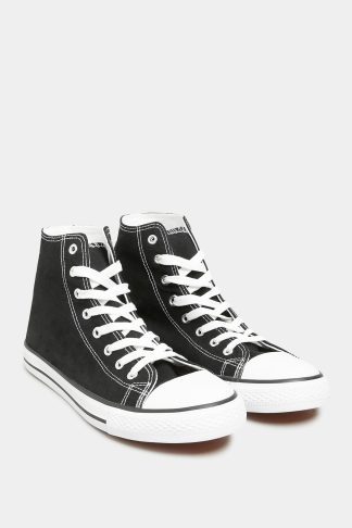 Lts Black Canvas High Top Trainers In Standard Fit Standard > 10 Lts | Tall Women's Lace Up Trainers
