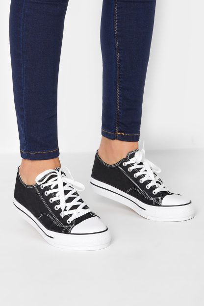 Lts Black Platform Canvas Trainers In Standard Fit Standard > 12 Lts | Tall Women's Flats