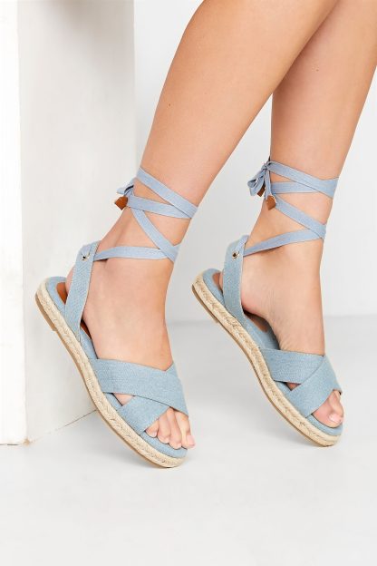 Lts Denim Blue Flatform Espadrilles In Standard Fit Standard > 7 Lts | Tall Women's Espadrilles