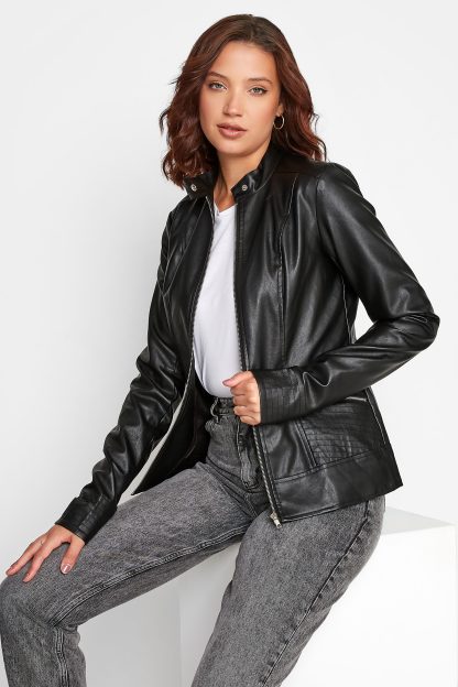 Lts Tall Black Collarless Faux Leather Jacket 18 Lts | Tall Women's Faux Leather Jackets