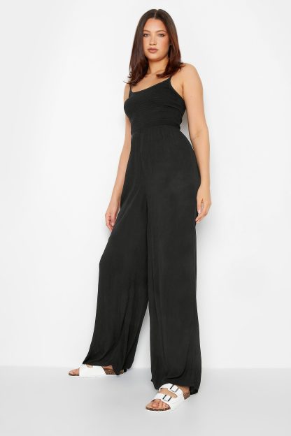 Lts Tall Black Crinkle Wide Leg Jumpsuit 18-20 Lts | Tall Women's Jumpsuits