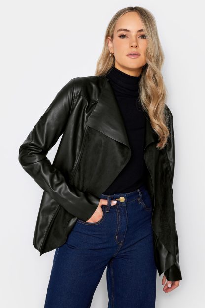 Lts Tall Black Faux Leather Waterfall Jacket 18 Lts | Tall Women's Jackets