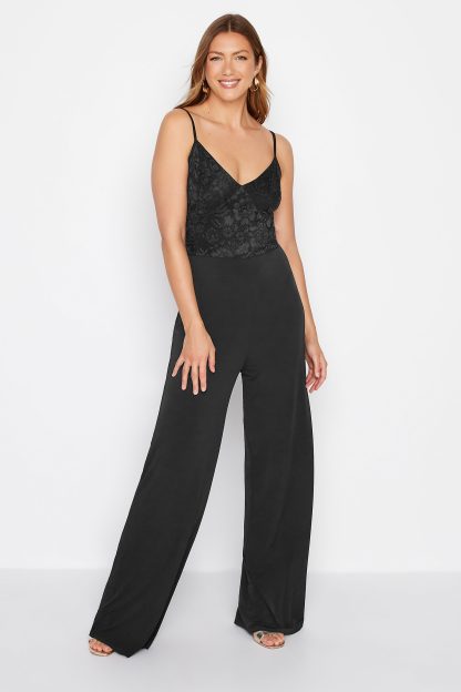 Lts Tall Black Lace Cami Stretch Wide Leg Jumpsuit 14-16 Lts | Tall Women's Jumpsuits