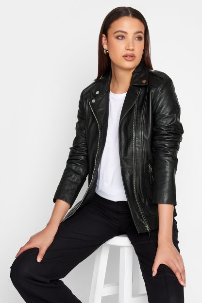 Lts Tall Black Leather Biker Jacket 22 Lts | Tall Women's Jackets