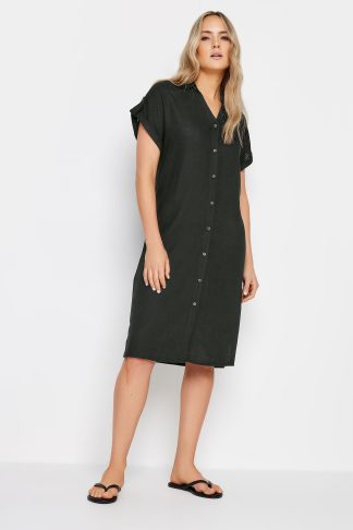 Lts Tall Black Linen Button Through Shirt Dress 22 Lts | Tall Women's Shirt Dresses