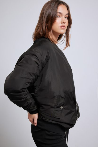 Lts Tall Black Padded Longline Bomber Jacket 8 Lts | Tall Women's Jackets