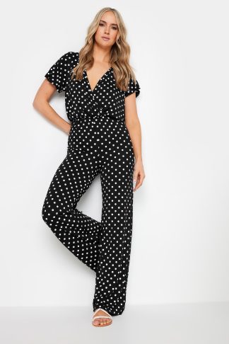 Lts Tall Black Polka Dot Wrap Jumpsuit Ex Long > 10-12 Lts | Tall Women's Jumpsuits