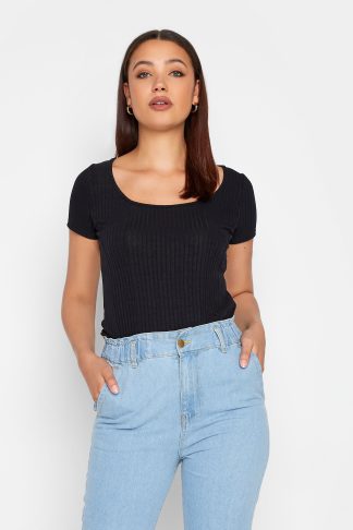 Lts Tall Black Ribbed Short Sleeve Top 14 Lts | Tall Women's Day Tops