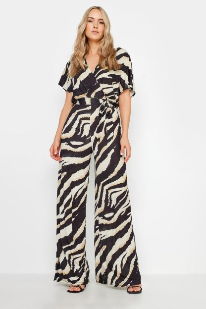 Lts Tall Black Zebra Print Wrap Jumpsuit 10 Lts | Tall Women's Jumpsuits