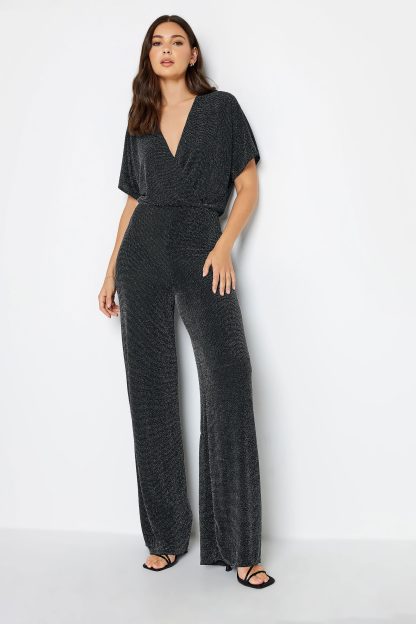 Lts Tall Black & Silver Glitter Jumpsuit 8 Lts | Tall Women's Jumpsuits