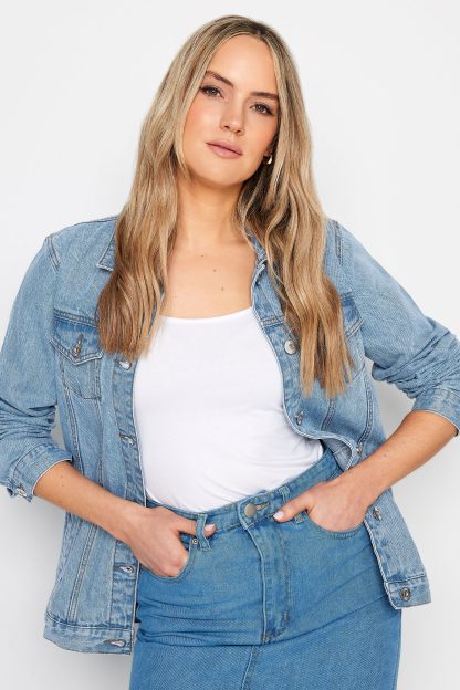 Lts Tall Blue Mid Wash Denim Jacket 8 Lts | Tall Women's Denim Jackets