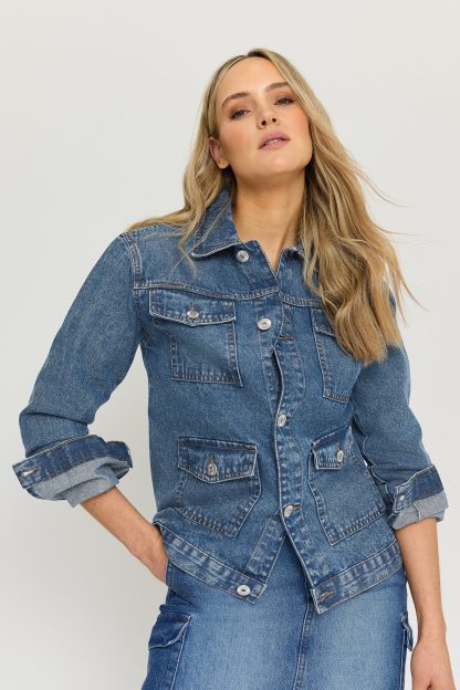 Lts Tall Blue Pocket Detail Denim Jacket 18 Lts | Tall Women's Denim Jackets