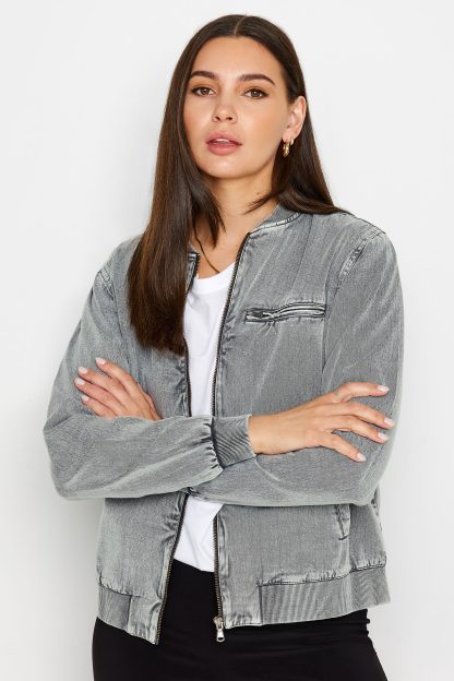 Lts Tall Grey Acid Wash Bomber Jacket 16 Lts | Tall Women's Bomber Jackets